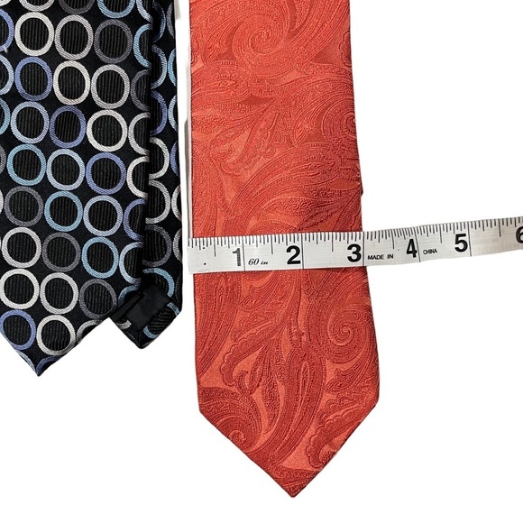 Lot Of 2 Michael Kors Silk Orange Infinity & Black Multicolor Circles Neck Ties - Picture 8 of 8